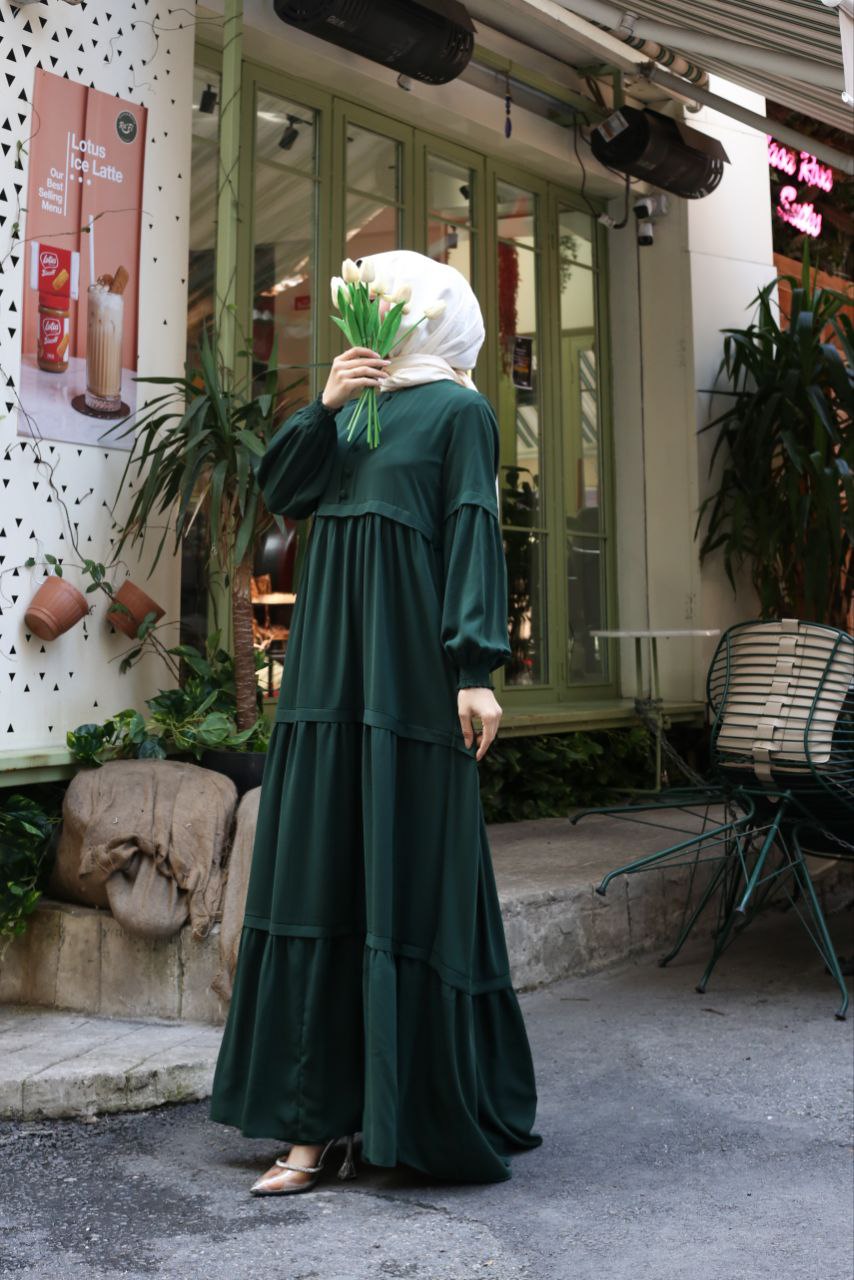فستان كلوش ناعم نظام طبقات خفيف لون اخضر