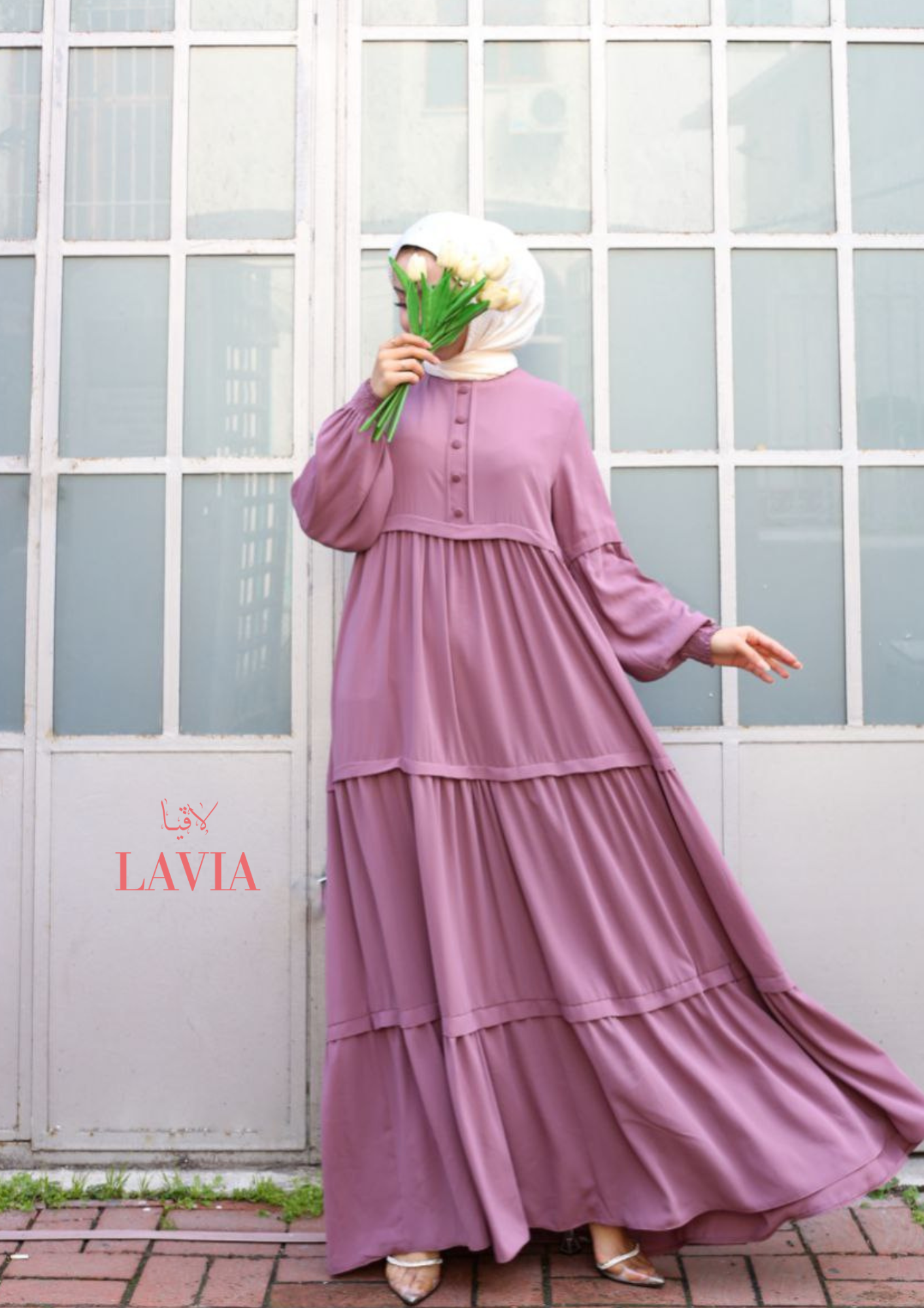 فستان كلوش ناعم نظام طبقات خفيف لون وردي