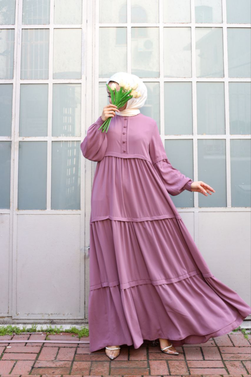 فستان كلوش ناعم نظام طبقات خفيف لون وردي